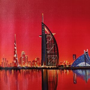 Burj Al Arab & Downtown Dubai Skyline – Original Acrylic Painting on Canvas