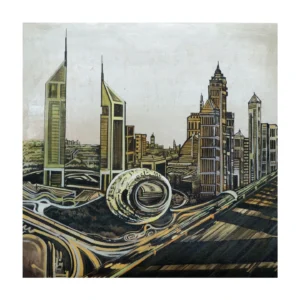 Downtown Dubai Skyline & Museum of the Future – Original Acrylic Painting on Canvas